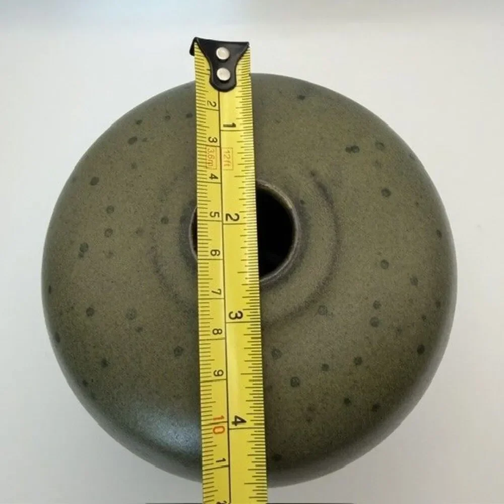 Hand Made Round Bud Vase Green Speckled Sphere Glazed Pottery 4